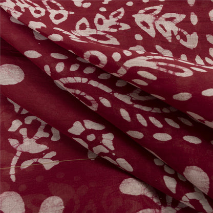 Sanskriti Vintage Sarees Red Batik Work Zari Border Pure Cotton Sari 5+yd Fabric