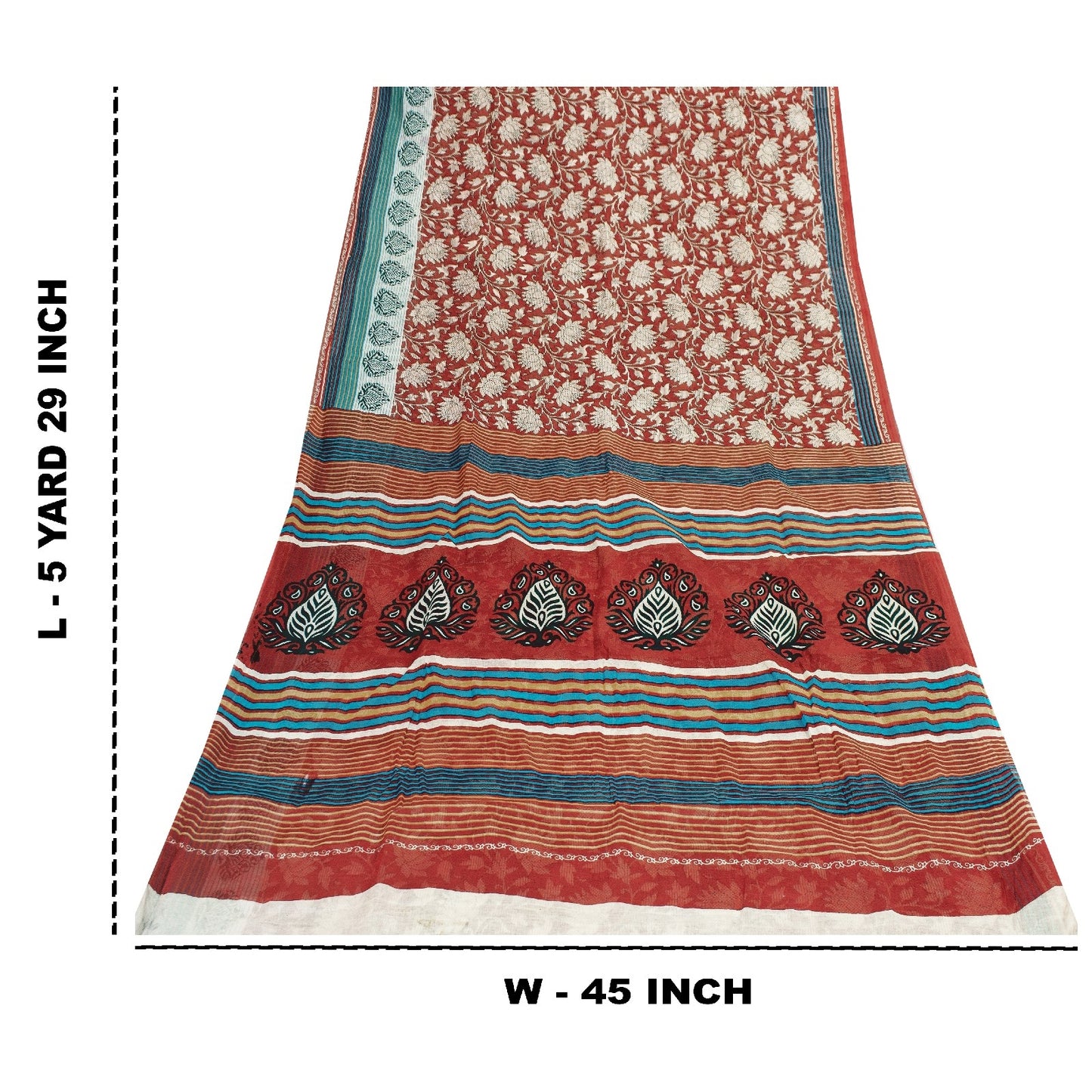 Sanskriti Vintage Sarees Red Pure Cotton Floral Printed 5+yd Sari Craft Fabric