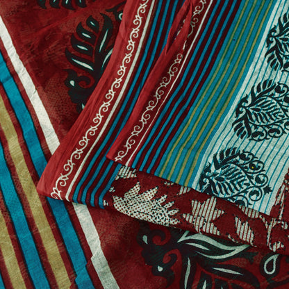 Sanskriti Vintage Sarees Red Pure Cotton Floral Printed 5+yd Sari Craft Fabric