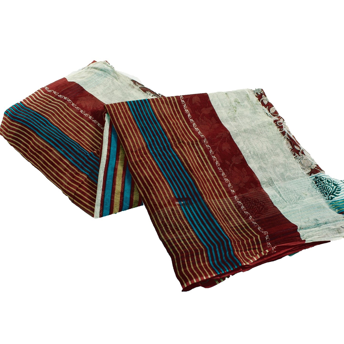 Sanskriti Vintage Sarees Red Pure Cotton Floral Printed 5+yd Sari Craft Fabric