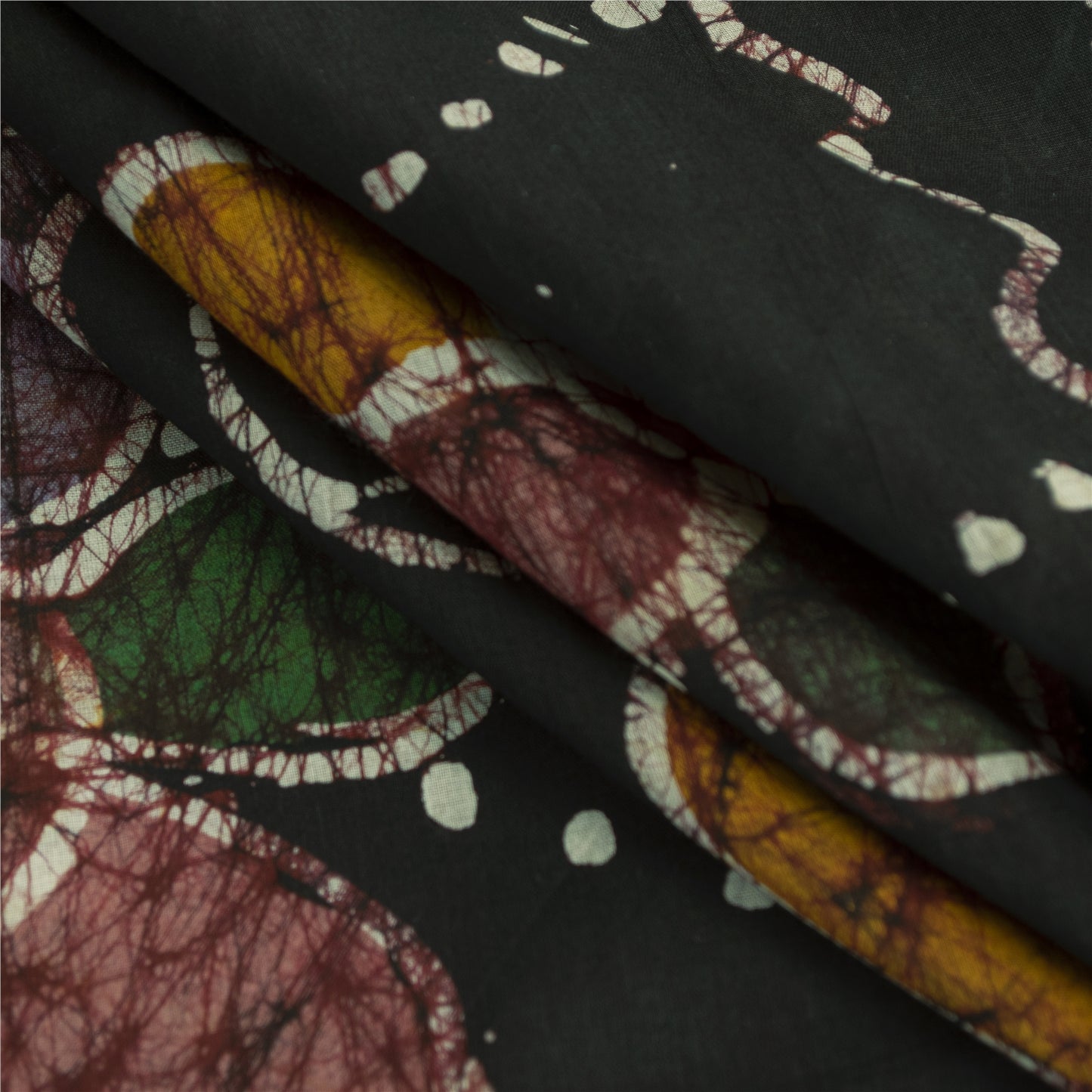 Sanskriti Vintage Sarees Red & Black 100%Pure Cotton Batik Work Sari 5+yd Fabric