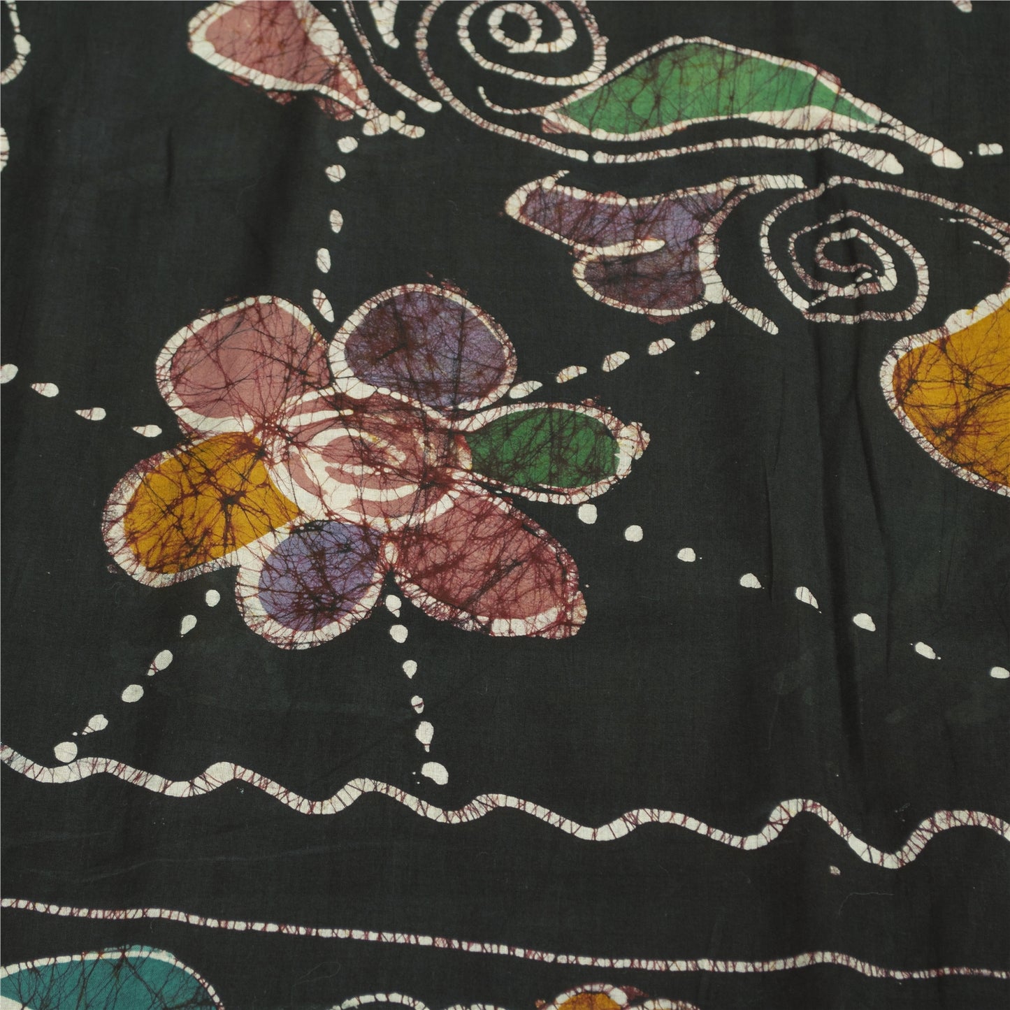 Sanskriti Vintage Sarees Red & Black 100%Pure Cotton Batik Work Sari 5+yd Fabric