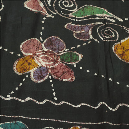 Sanskriti Vintage Sarees Red & Black 100%Pure Cotton Batik Work Sari 5+yd Fabric