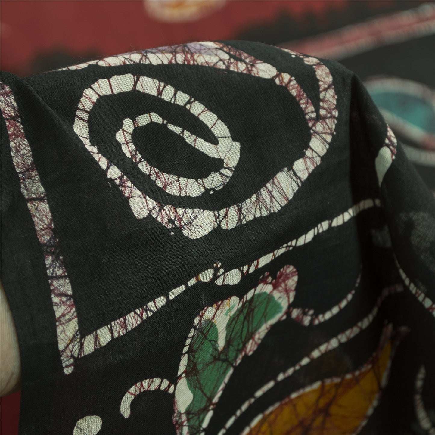 Sanskriti Vintage Sarees Red & Black 100%Pure Cotton Batik Work Sari 5+yd Fabric