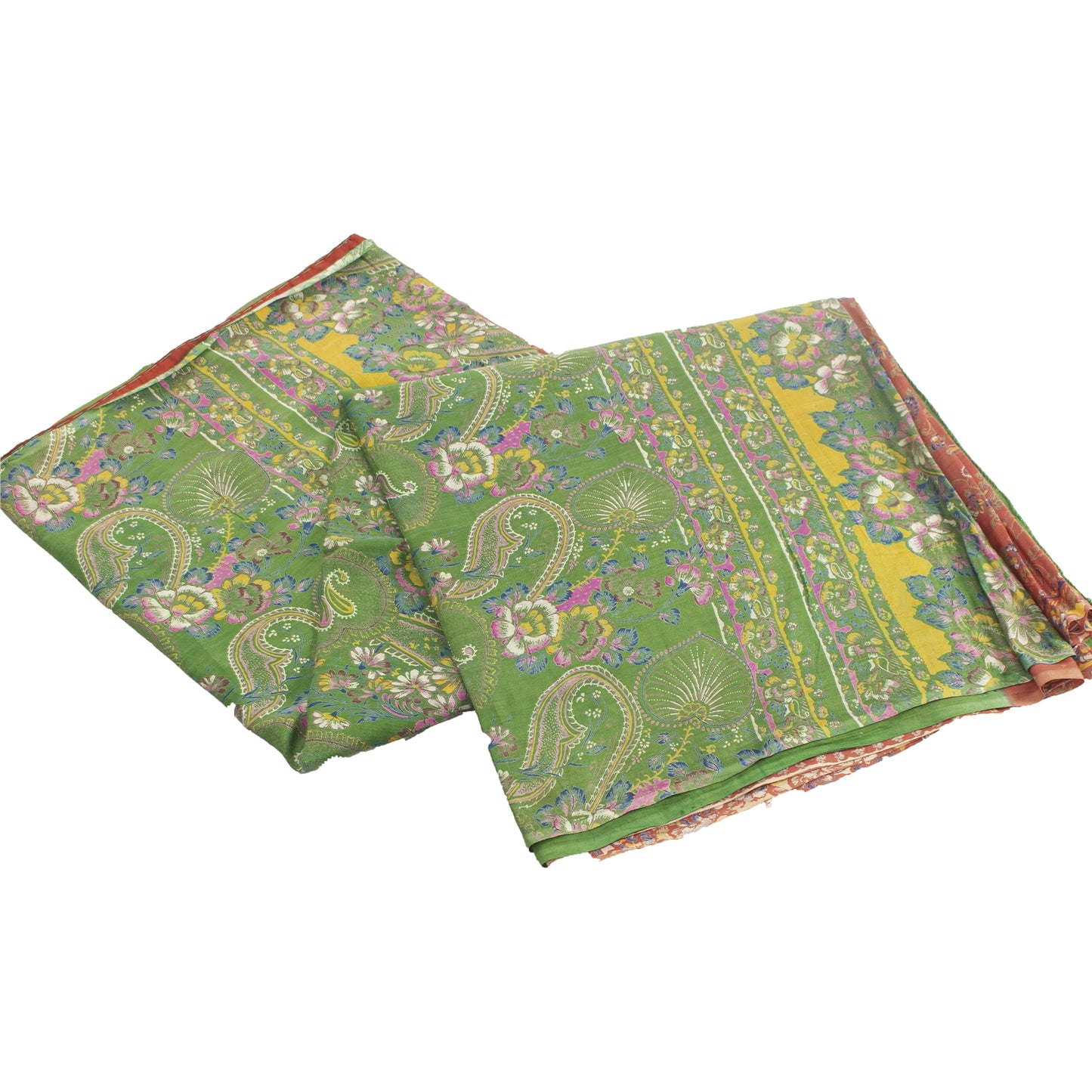 Sanskriti Vintage Sarees Orange Pure Cotton Floral Printed 5+YD Dressmaking Sari