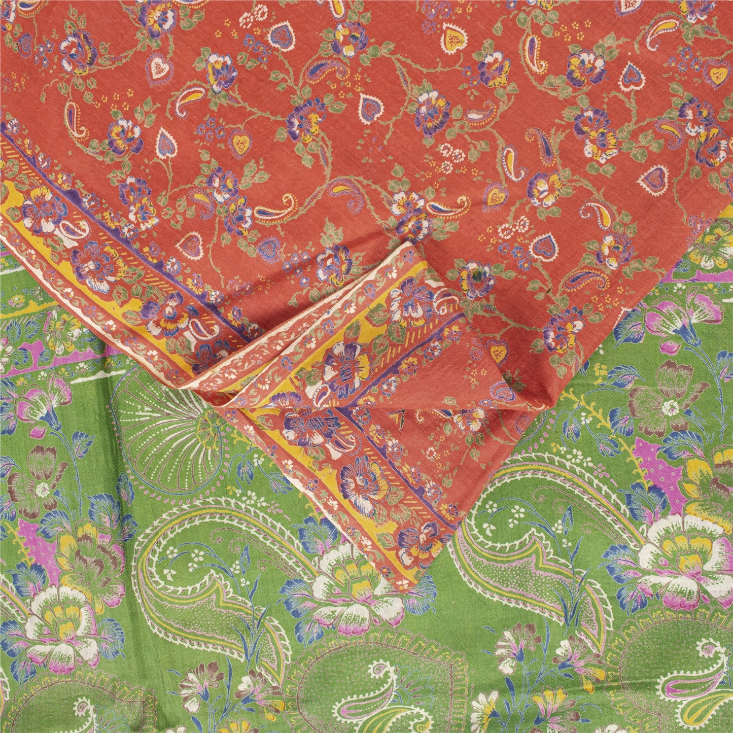 Sanskriti Vintage Sarees Orange Pure Cotton Floral Printed 5+YD Dressmaking Sari