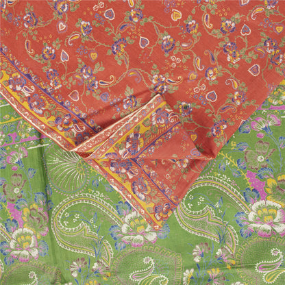 Sanskriti Vintage Sarees Orange Pure Cotton Floral Printed 5+YD Dressmaking Sari