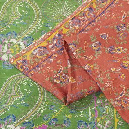 Sanskriti Vintage Sarees Orange Pure Cotton Floral Printed 5+YD Dressmaking Sari