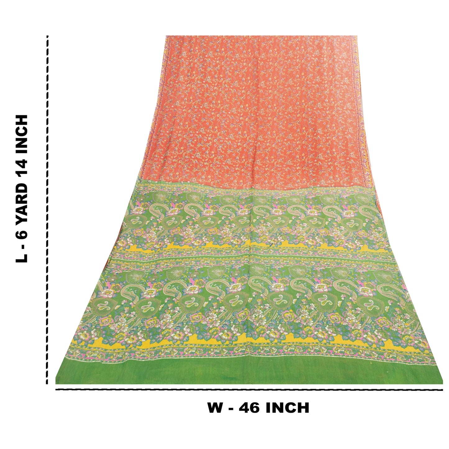 Sanskriti Vintage Sarees Orange Pure Cotton Floral Printed 5+YD Dressmaking Sari