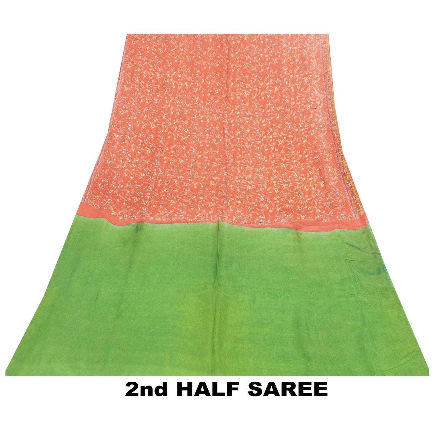 Sanskriti Vintage Sarees Orange Pure Cotton Floral Printed 5+YD Dressmaking Sari