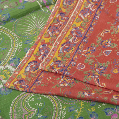 Sanskriti Vintage Sarees Orange Pure Cotton Floral Printed 5+YD Dressmaking Sari