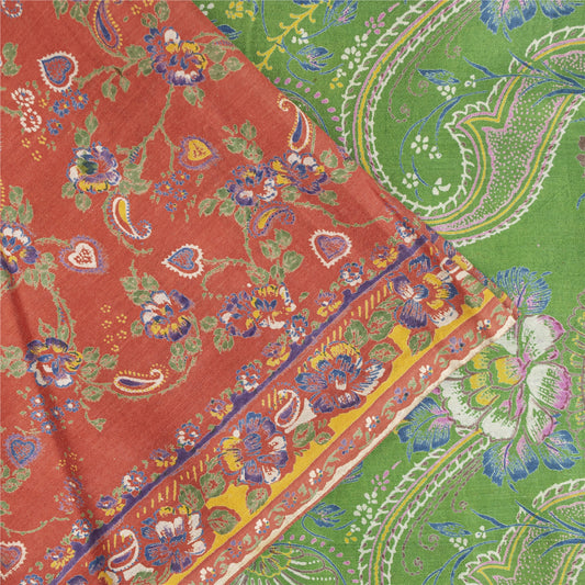 Sanskriti Vintage Sarees Orange Pure Cotton Floral Printed 5+YD Dressmaking Sari