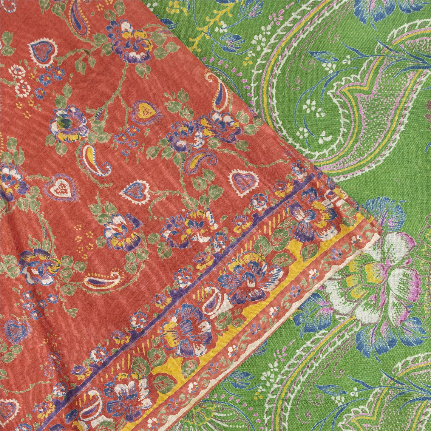 Sanskriti Vintage Sarees Orange Pure Cotton Floral Printed 5+YD Dressmaking Sari