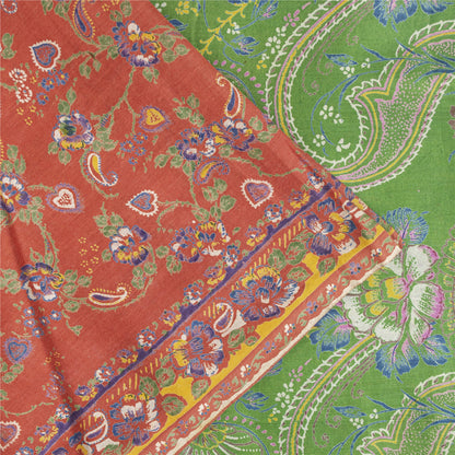 Sanskriti Vintage Sarees Orange Pure Cotton Floral Printed 5+YD Dressmaking Sari