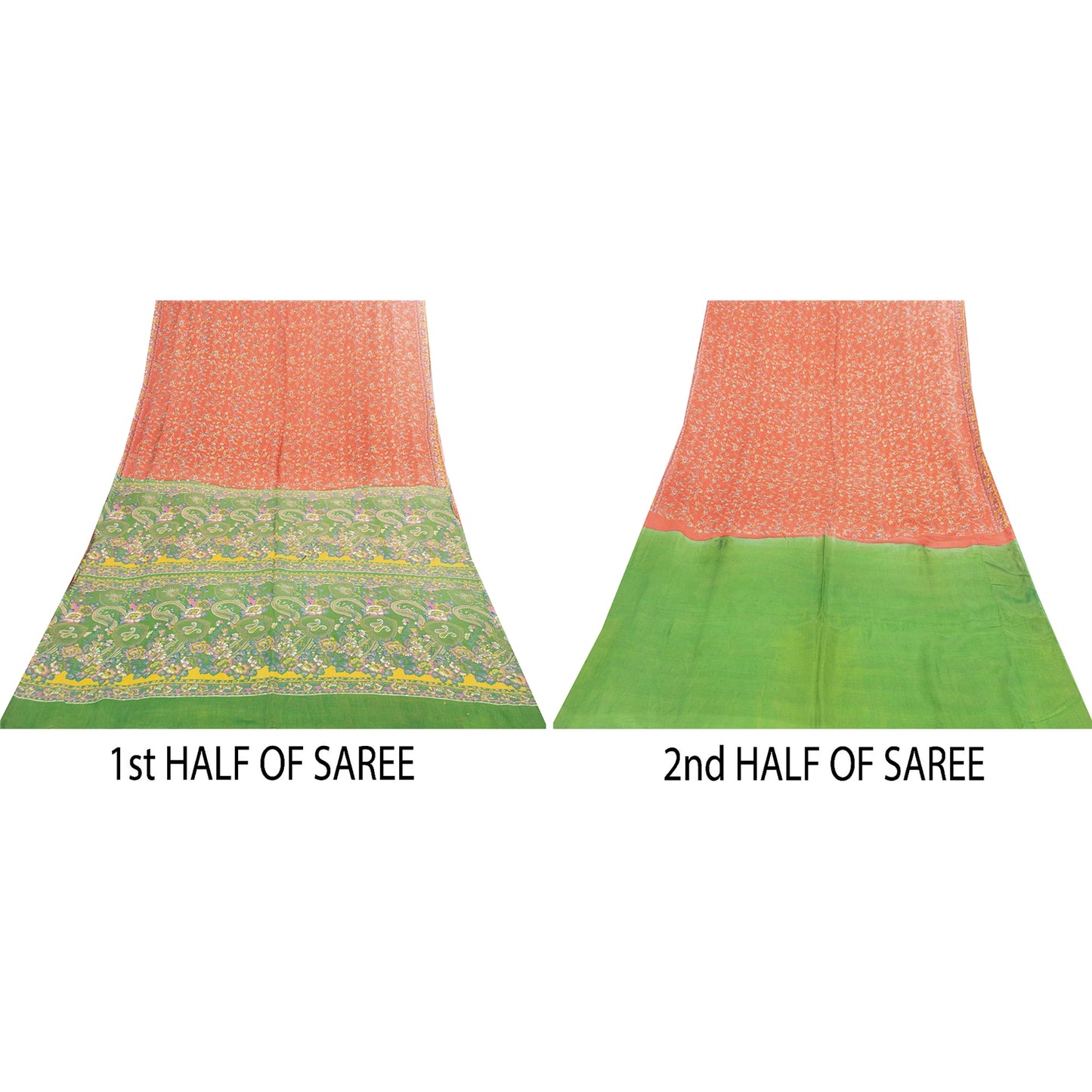 Sanskriti Vintage Sarees Orange Pure Cotton Floral Printed 5+YD Dressmaking Sari