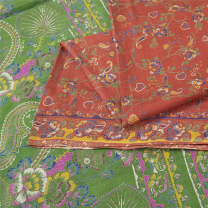 Sanskriti Vintage Sarees Orange Pure Cotton Floral Printed 5+YD Dressmaking Sari
