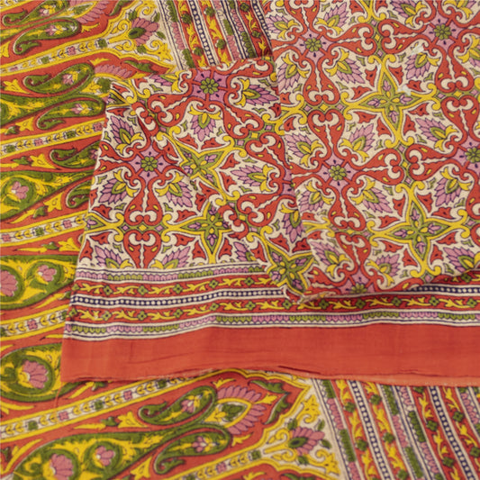 Sanskriti Vintage Sarees Multicolor Pure Cotton Floral Printed 6+YD Sewing Sari