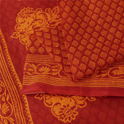 Sanskriti Vintage Sarees Red & Yellow Pure Cotton Floral Block Printed 5+YD Sari