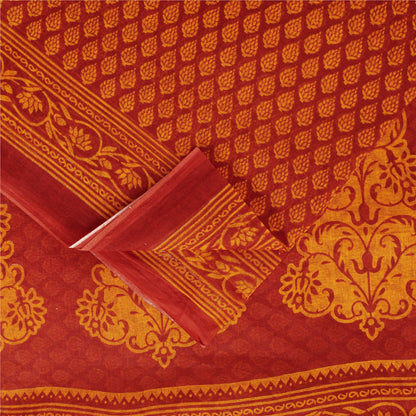 Sanskriti Vintage Sarees Red & Yellow Pure Cotton Floral Block Printed 5+YD Sari