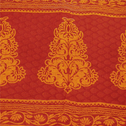 Sanskriti Vintage Sarees Red & Yellow Pure Cotton Floral Block Printed 5+YD Sari