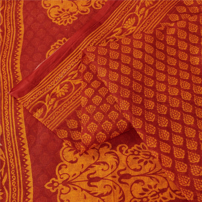 Sanskriti Vintage Sarees Red & Yellow Pure Cotton Floral Block Printed 5+YD Sari