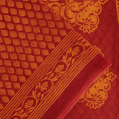 Sanskriti Vintage Sarees Red & Yellow Pure Cotton Floral Block Printed 5+YD Sari