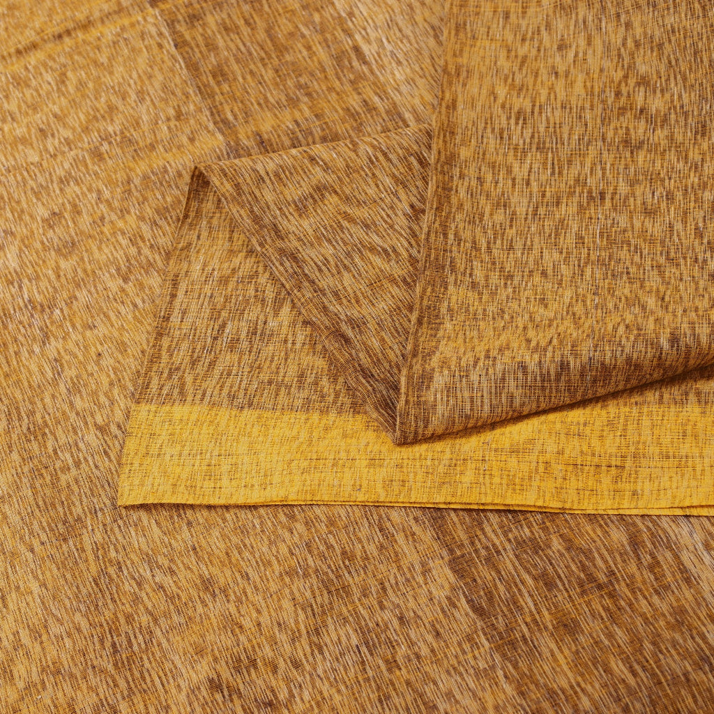 Sanskriti Vintage Sarees Golden Pure Cotton Ikat Print 6yd Sari For table linen