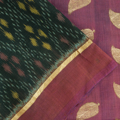 Sanskriti Vintage Sarees Black Pure Cotton Ikat & Zari Woven 5+yd Authentic Sari