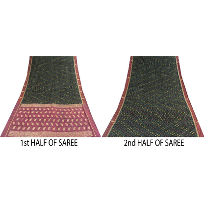 Sanskriti Vintage Sarees Black Pure Cotton Ikat & Zari Woven 5+yd Authentic Sari