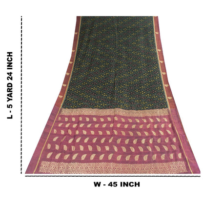 Sanskriti Vintage Sarees Black Pure Cotton Ikat & Zari Woven 5+yd Authentic Sari