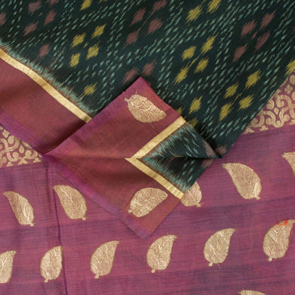 Sanskriti Vintage Sarees Black Pure Cotton Ikat & Zari Woven 5+yd Authentic Sari