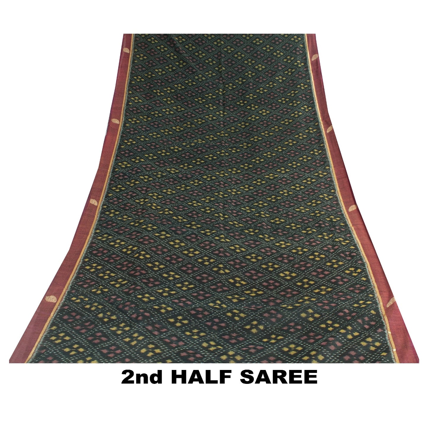 Sanskriti Vintage Sarees Black Pure Cotton Ikat & Zari Woven 5+yd Authentic Sari