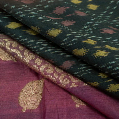 Sanskriti Vintage Sarees Black Pure Cotton Ikat & Zari Woven 5+yd Authentic Sari