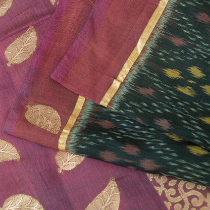 Sanskriti Vintage Sarees Black Pure Cotton Ikat & Zari Woven 5+yd Authentic Sari