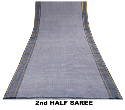 Sanskriti Vintage Saree Gray-Blue Pure Cotton Hand Woven Ikal Sari 6+YD Fabric