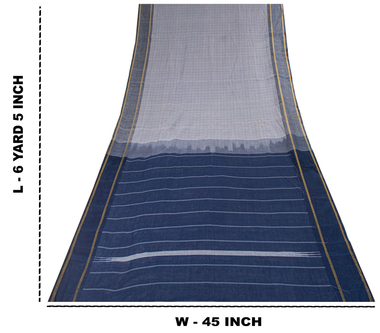 Sanskriti Vintage Saree Gray-Blue Pure Cotton Hand Woven Ikal Sari 6+YD Fabric