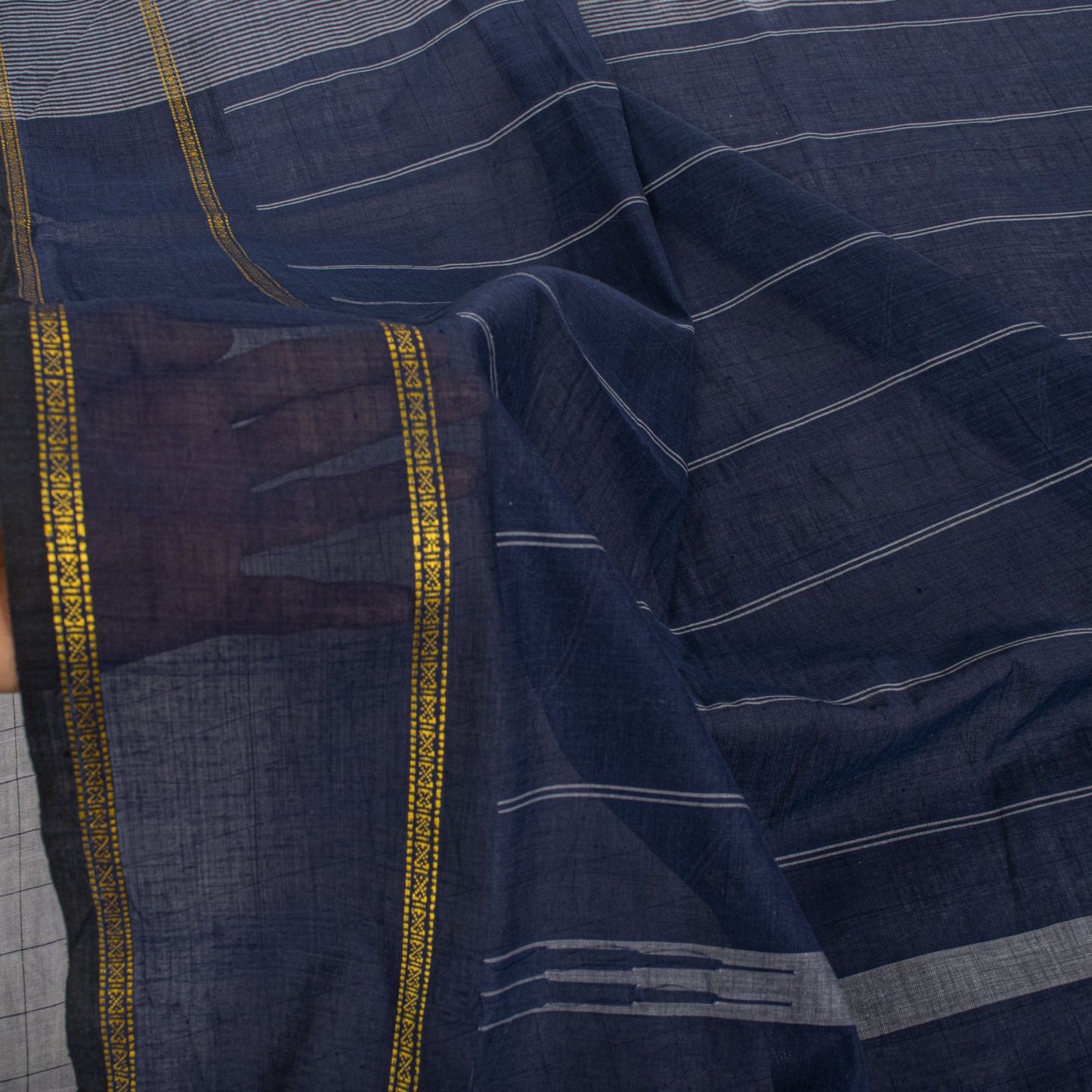 Sanskriti Vintage Saree Gray-Blue Pure Cotton Hand Woven Ikal Sari 6+YD Fabric