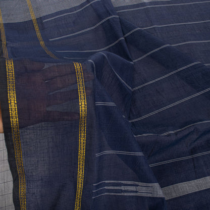 Sanskriti Vintage Saree Gray-Blue Pure Cotton Hand Woven Ikal Sari 6+YD Fabric
