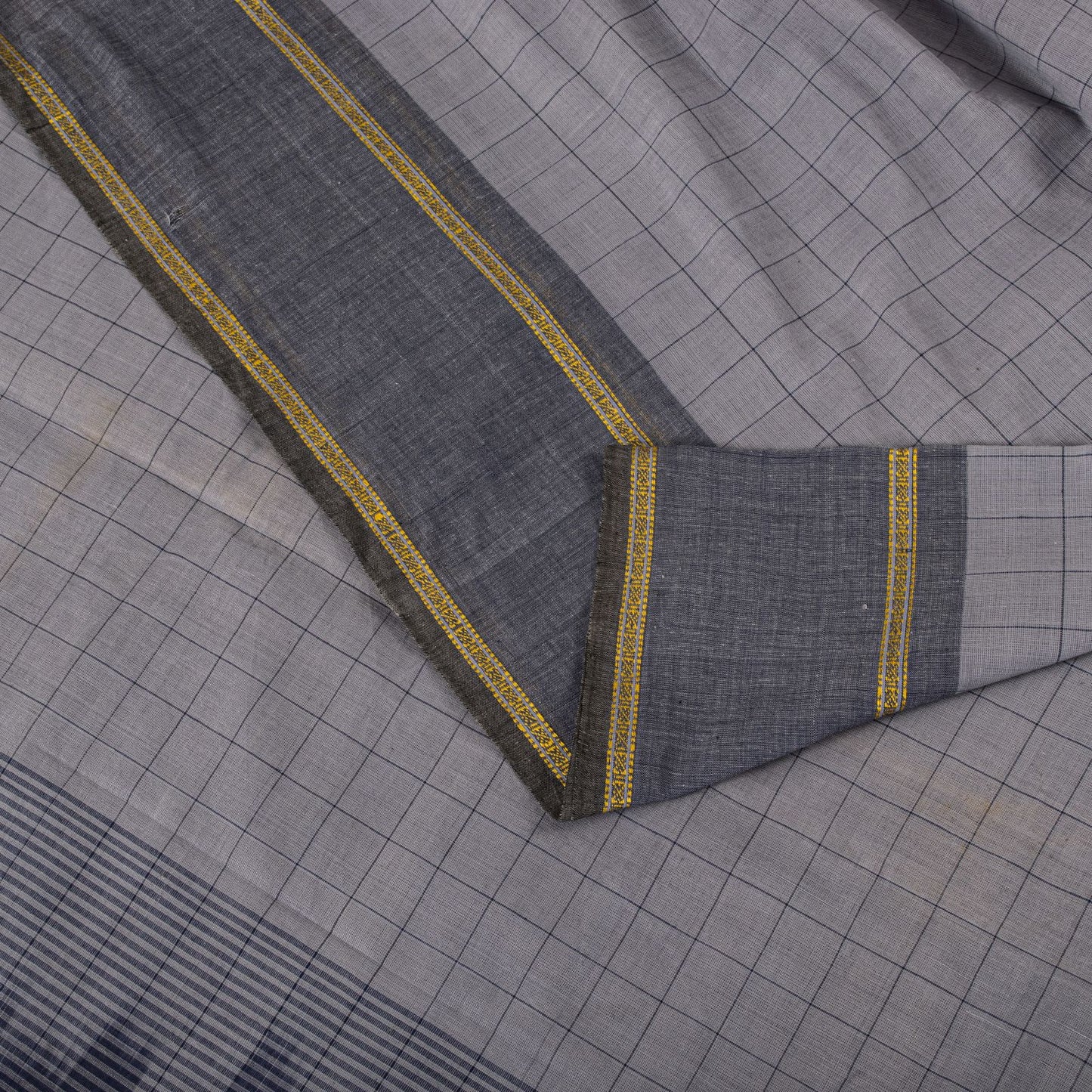 Sanskriti Vintage Saree Gray-Blue Pure Cotton Hand Woven Ikal Sari 6+YD Fabric