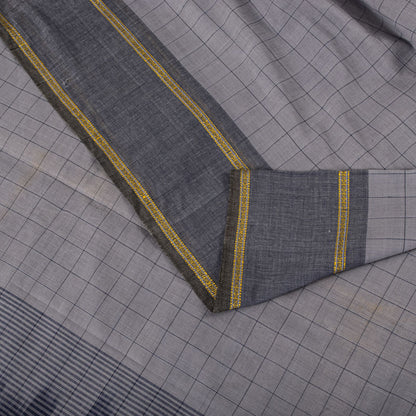 Sanskriti Vintage Saree Gray-Blue Pure Cotton Hand Woven Ikal Sari 6+YD Fabric