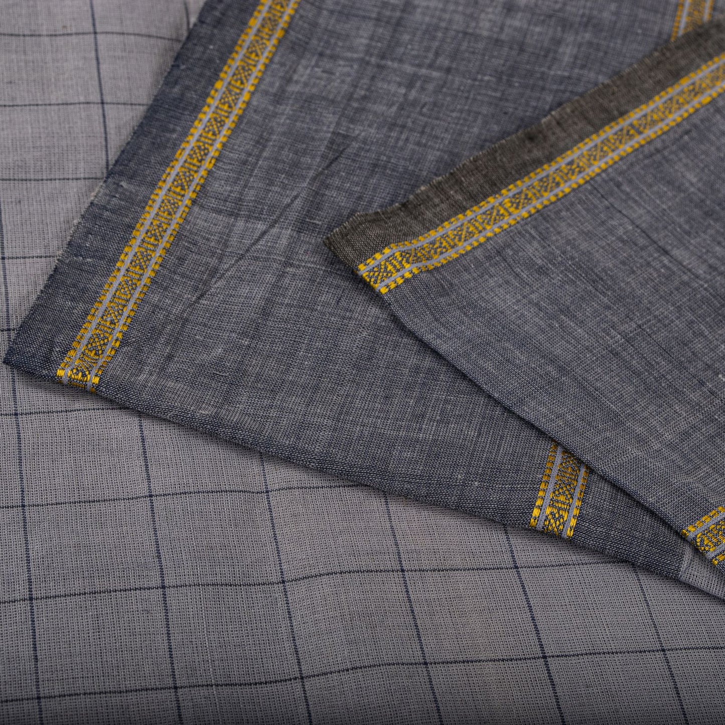 Sanskriti Vintage Saree Gray-Blue Pure Cotton Hand Woven Ikal Sari 6+YD Fabric