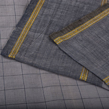 Sanskriti Vintage Saree Gray-Blue Pure Cotton Hand Woven Ikal Sari 6+YD Fabric