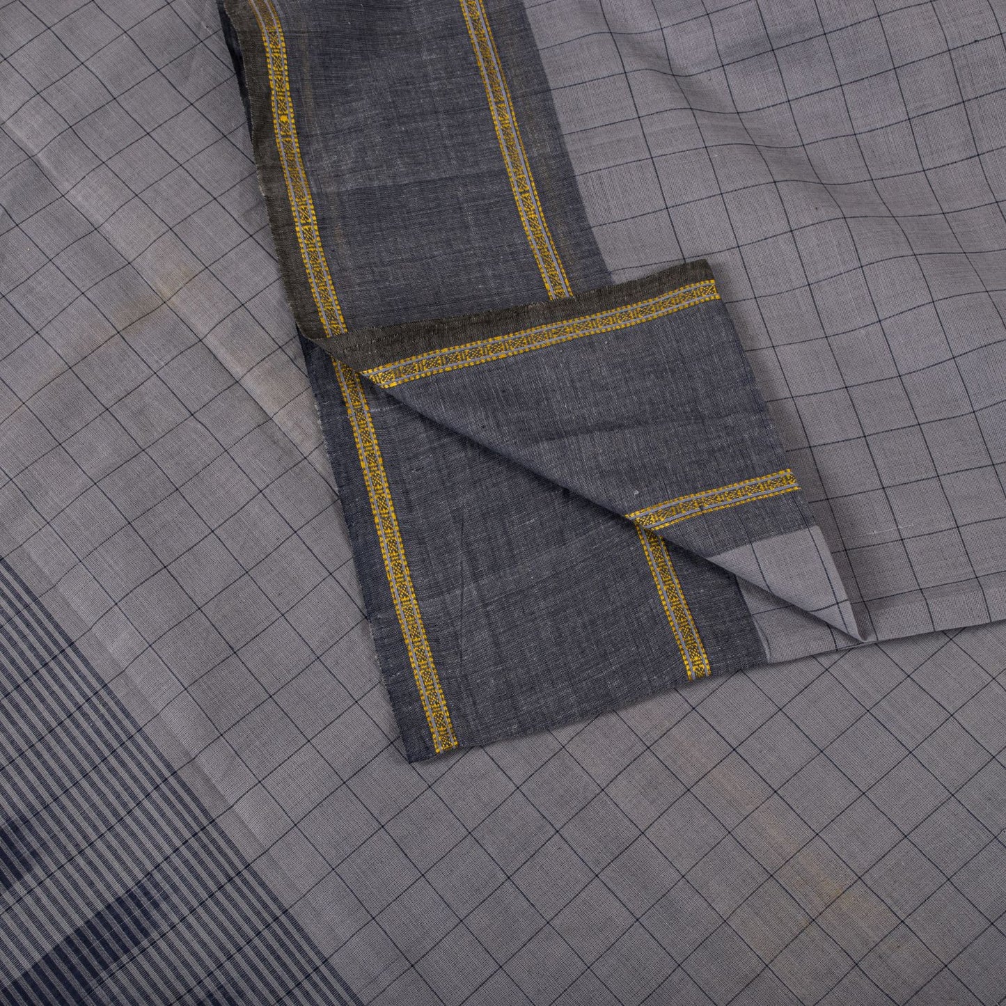 Sanskriti Vintage Saree Gray-Blue Pure Cotton Hand Woven Ikal Sari 6+YD Fabric