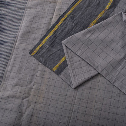 Sanskriti Vintage Saree Gray-Blue Pure Cotton Hand Woven Ikal Sari 6+YD Fabric