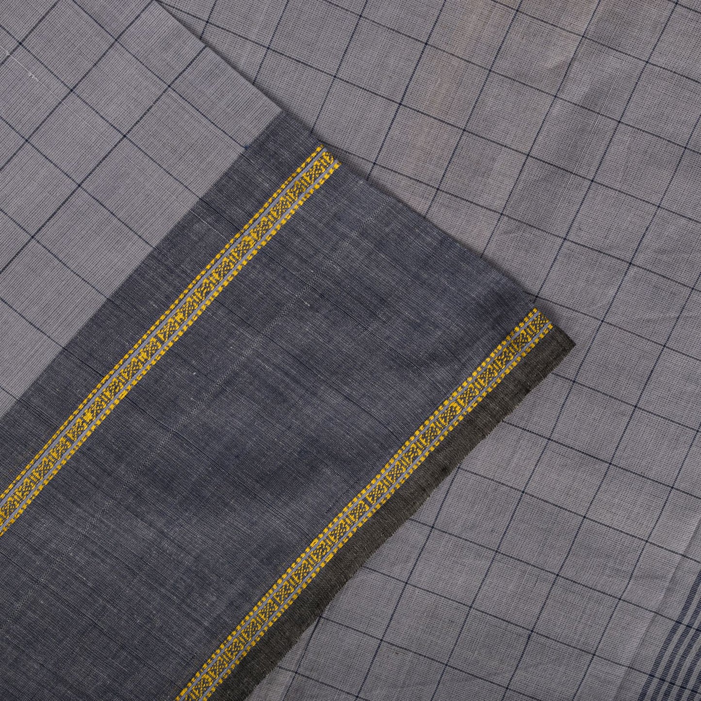 Sanskriti Vintage Saree Gray-Blue Pure Cotton Hand Woven Ikal Sari 6+YD Fabric