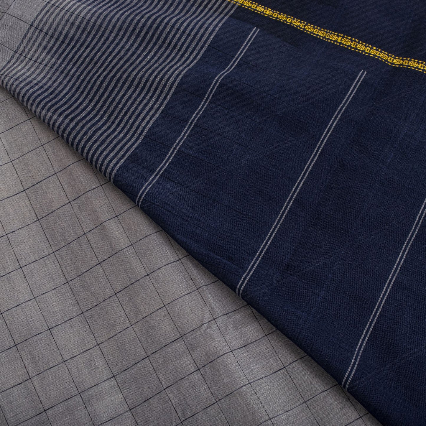 Sanskriti Vintage Saree Gray-Blue Pure Cotton Hand Woven Ikal Sari 6+YD Fabric