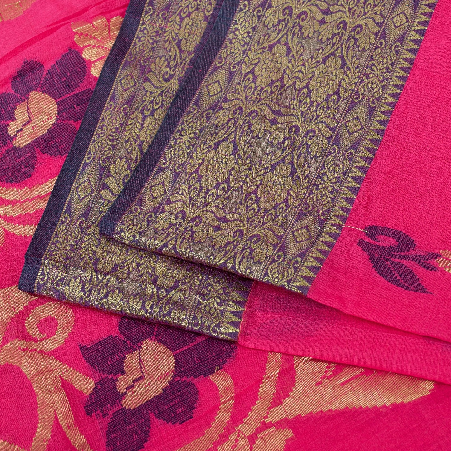 Sanskriti Vintage Sarees Pure Cotton Floral ZariWoven 5+yd Sari Recycled Fabric