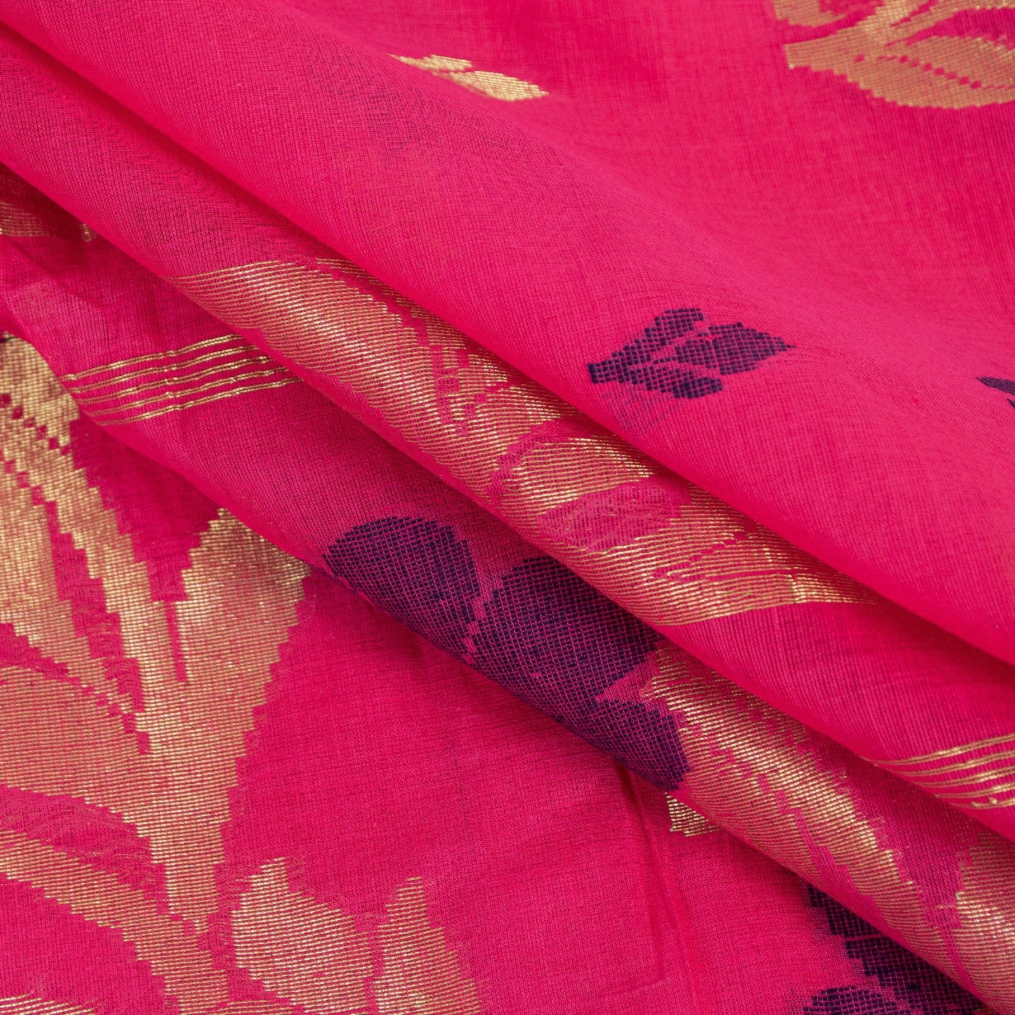 Sanskriti Vintage Sarees Pure Cotton Floral ZariWoven 5+yd Sari Recycled Fabric