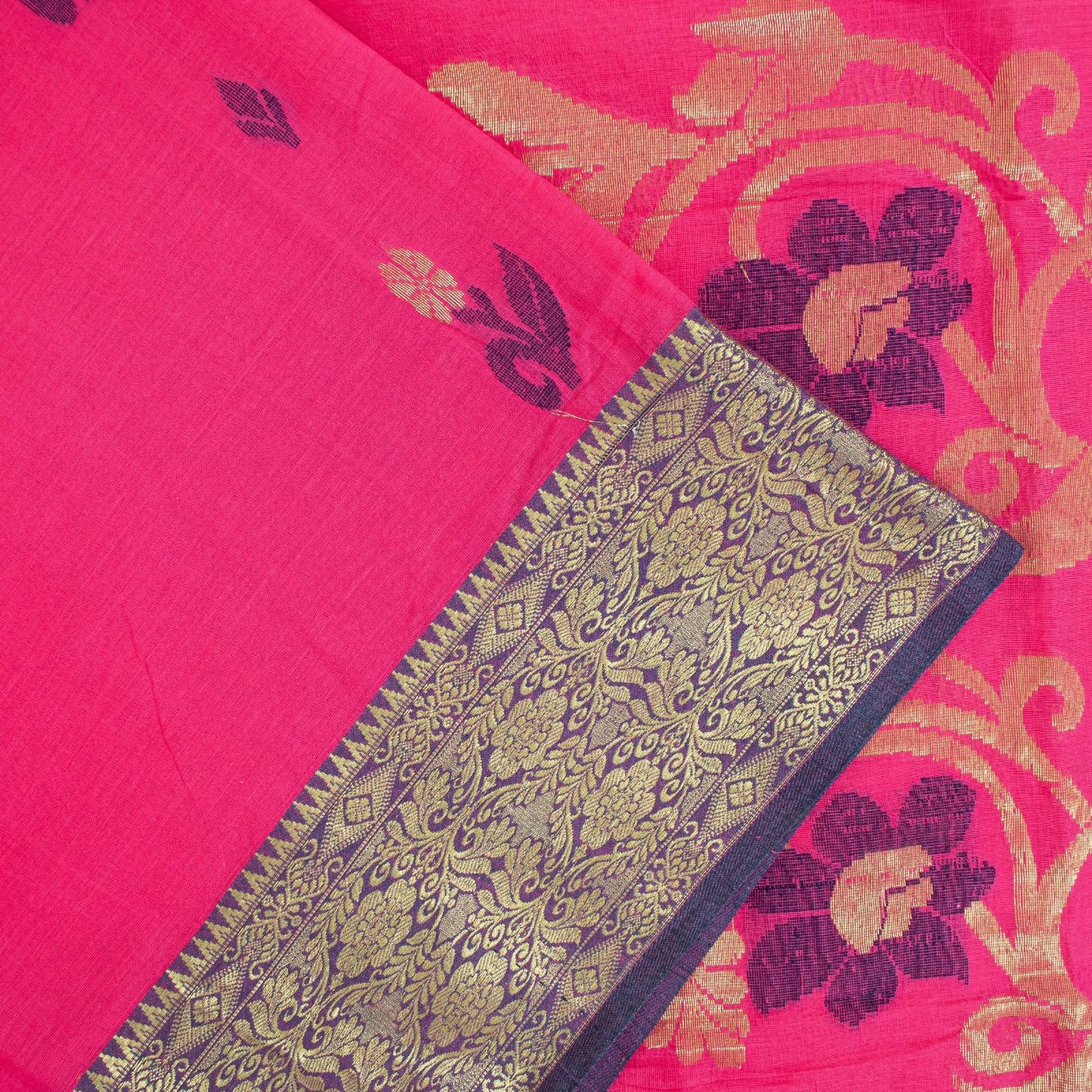 Sanskriti Vintage Sarees Pure Cotton Floral ZariWoven 5+yd Sari Recycled Fabric