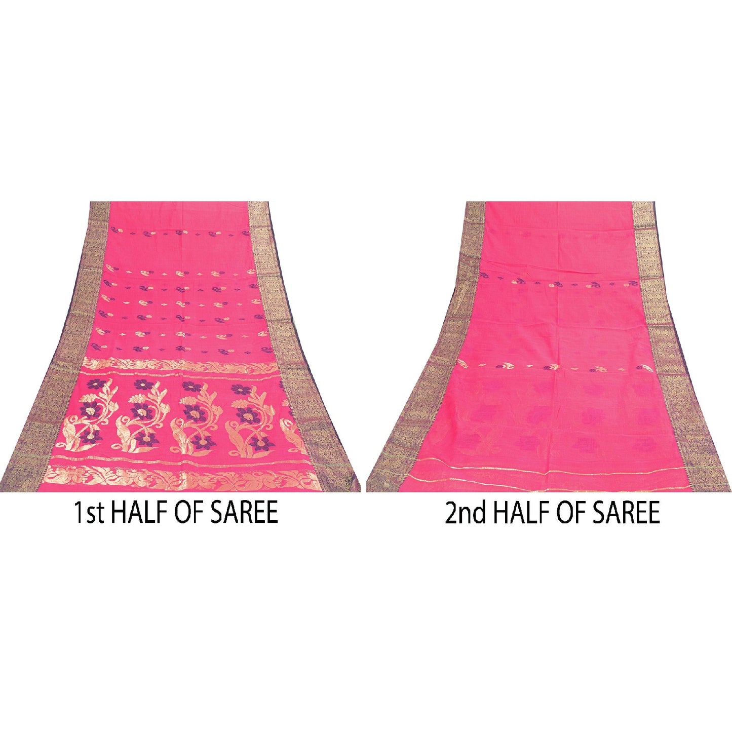 Sanskriti Vintage Sarees Pure Cotton Floral ZariWoven 5+yd Sari Recycled Fabric